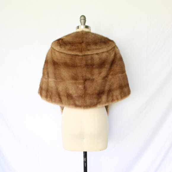 Vintage Mink fur stole wrap cape coat Jacket shawl brown tan Jackie O 1960's - Picture 8 of 10